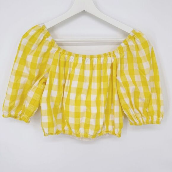 Color Me Courtney Kris Crop Top Small Yellow Gingham Puff - Picture 5 of 8